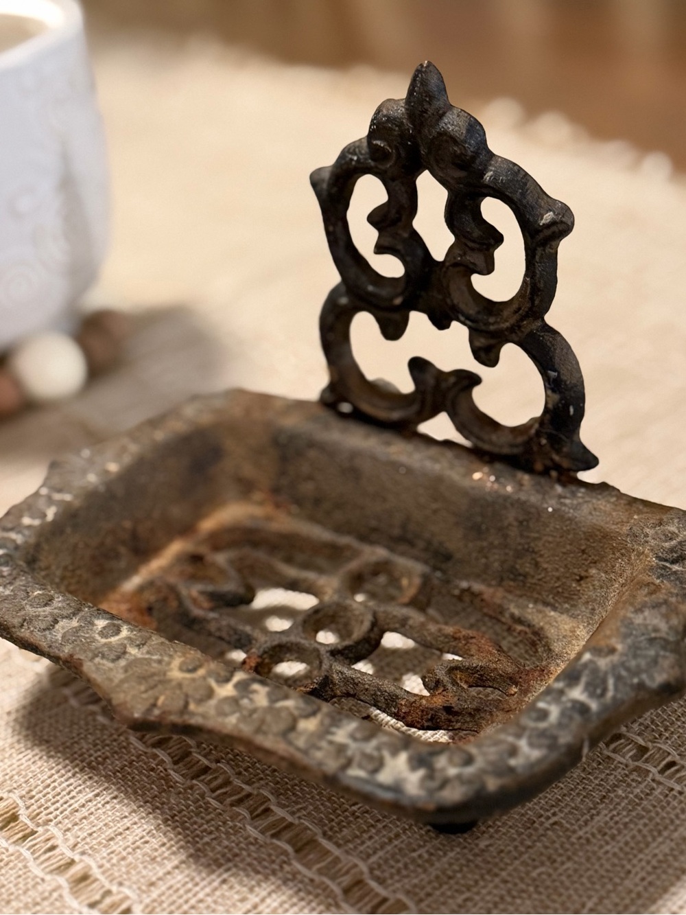 Vintage and Rustic Cast Iron Soap Dish - Brown Finish